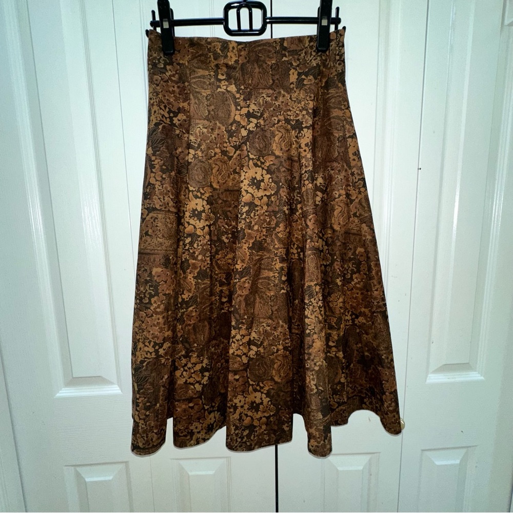 Vintage Brown A-Line Midi Skirt – 70s/80s Boho Cottagecore